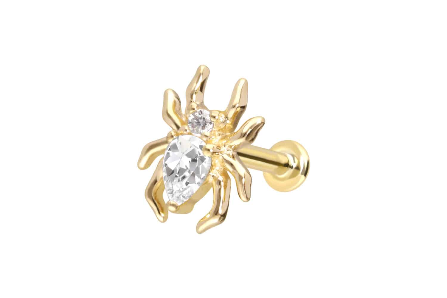 14 Karat Gold Labret Piercing mit Innengewinde MOISSANIT-SPINNE
